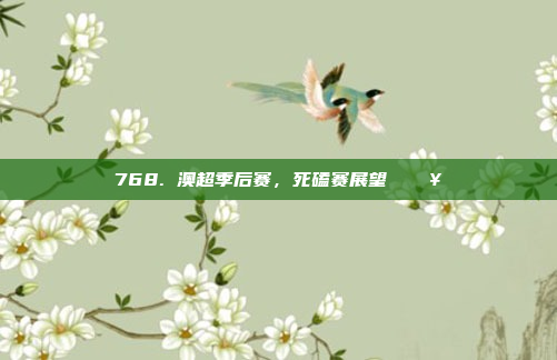 768. 澳超季后赛，死磕赛展望 🔥